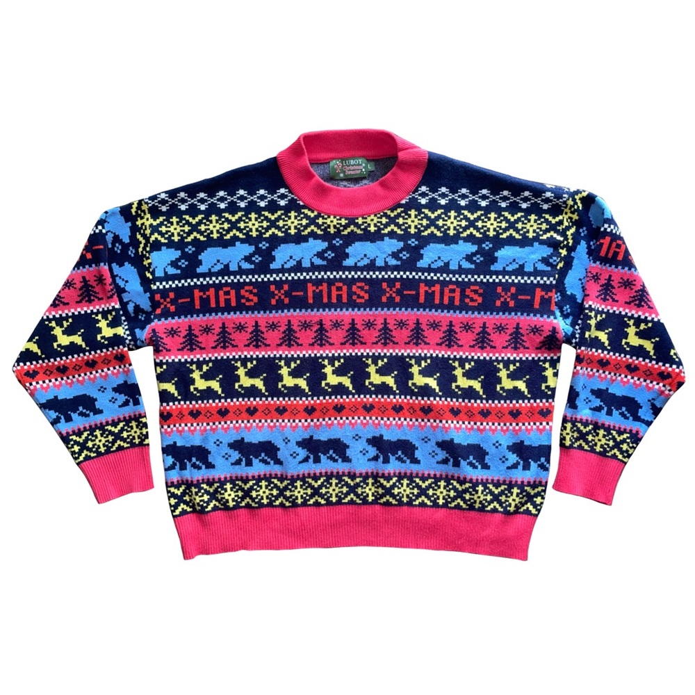 Lubot Christmas Sweater Ugly Multicolor Sz Large Polar Bear Reindeer Festive